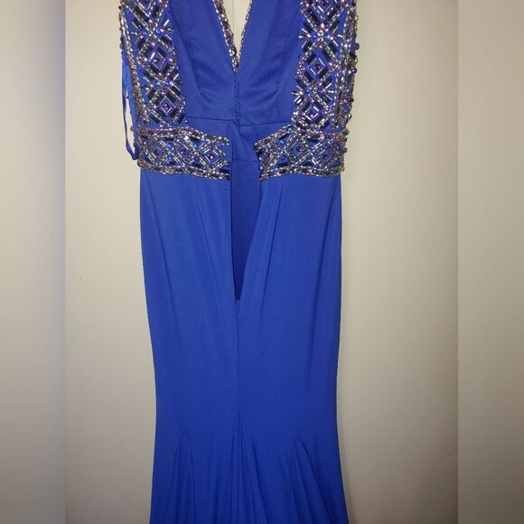 MacDuggal Blue Rhinestone Prom Dress, Women's Size 2 - Picture 5 of 10